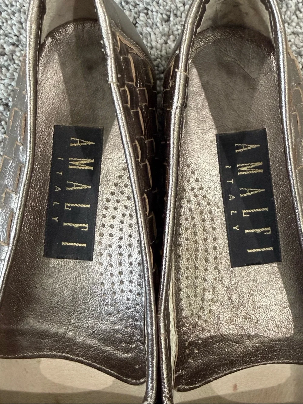 Amalfi Italy Metallic Genuine Woven Leather Flat Loafers Preppy Women’s 8.5 AAAA